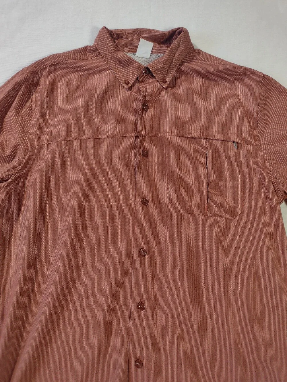 The North Face Striped Modal Button Up Zip Pocket Roll Tab Sleeve Hiking Shirt